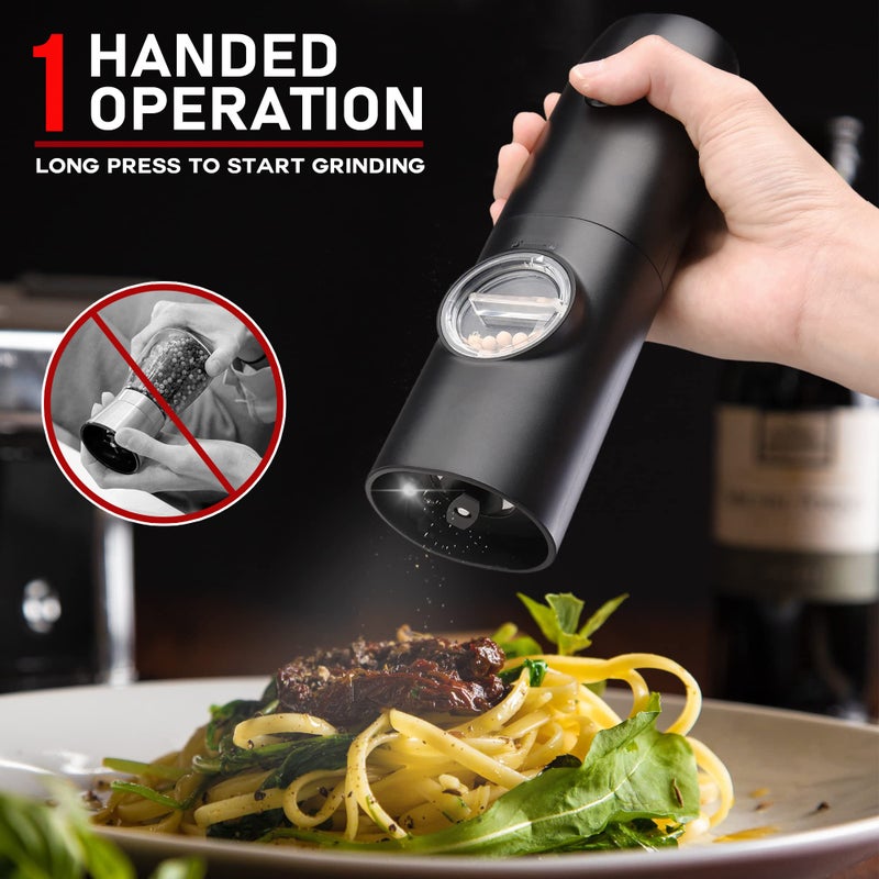 Jeadiuwe Electric Salt and Pepper Grinder Set of 2 automatic pepper mill USB rechargeable Adjustable Coarseness One-handed operation ceramic burr refillable Auto grinders with charging base LED light - Image 2